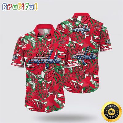 NHL Washington Capitals Hawaiian Shirt Tropical Leaf Pattern Summer Hawaiian Shirt