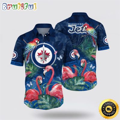 NHL Winnipeg Jets Hawaiian Shirt Tropical Parrot And Flamingo Motifs Summer Hawaiian Shirt