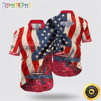 NHL Washington Capitals Hawaiian Shirt With American Flag Pattern Summer Hawaiian Shirt