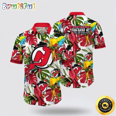 NHL New Jersey Devils Hawaiian Shirt Tropical Parrot Pattern Summer Hawaiian Shirt