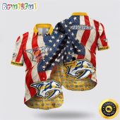 NHL Nashville Predators Hawaiian Shirt With American Flag Pattern Summer Hawaiian Shirt