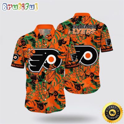NHL Philadelphia Flyers Hawaiian Shirt Tropical Leaf Pattern Summer Hawaiian Shirt