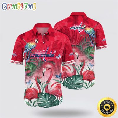 NHL Washington Capitals Hawaiian Shirt Tropical Parrot And Flamingo Motifs Summer Hawaiian Shirt