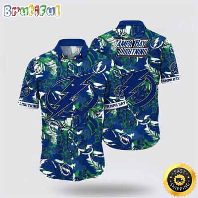 NHL Tampa Bay Lightning Hawaiian Shirt Tropical Leaf Pattern Summer Hawaiian Shirt