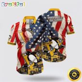 NHL Pittsburgh Penguins Hawaiian Shirt With American Flag Pattern Summer Hawaiian Shirt