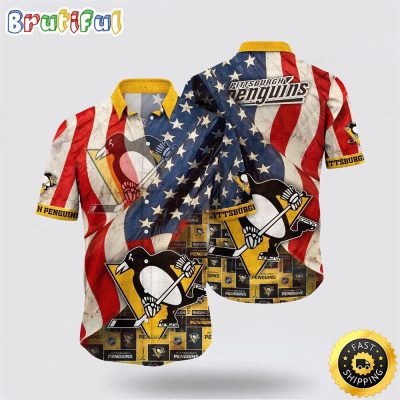 NHL Pittsburgh Penguins Hawaiian Shirt With American Flag Pattern Summer Hawaiian Shirt