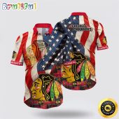 NHL Chicago Blackhawks Hawaiian Shirt With American Flag Pattern Summer Hawaiian Shirt