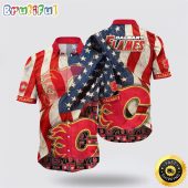 NHL Calgary Flames Hawaiian Shirt With American Flag Pattern Summer Hawaiian Shirt