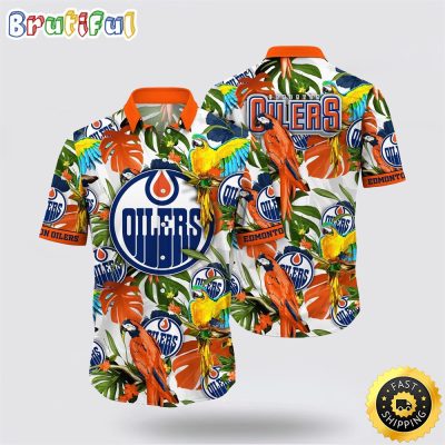 NHL Edmonton Oilers Hawaiian Shirt Tropical Parrot Pattern Summer Hawaiian Shirt