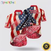 NHL Detroit Red Wings Hawaiian Shirt With American Flag Pattern Summer Hawaiian Shirt