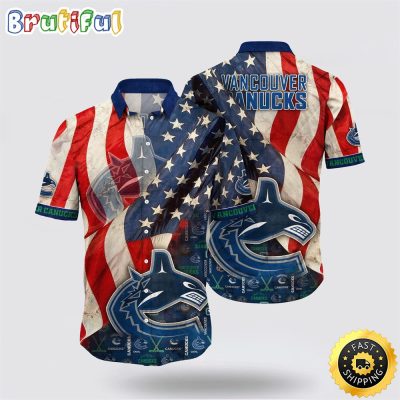 NHL Vancouver Canucks Hawaiian Shirt With American Flag Pattern Summer Hawaiian Shirt