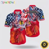 NHL Chicago Blackhawks Hawaiian Shirt With American Independence Day Pattern Summer Hawaiian Shirt
