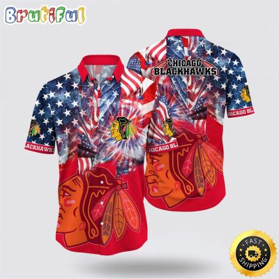 NHL Chicago Blackhawks Hawaiian Shirt With American Independence Day Pattern Summer Hawaiian Shirt