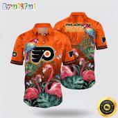 NHL Philadelphia Flyers Hawaiian Shirt Tropical Parrot And Flamingo Motifs Summer Hawaiian Shirt