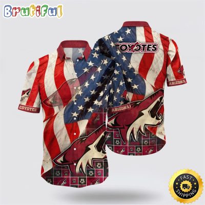 NHL Arizona Coyotes Hawaiian Shirt With American Flag Pattern Summer Hawaiian Shirt