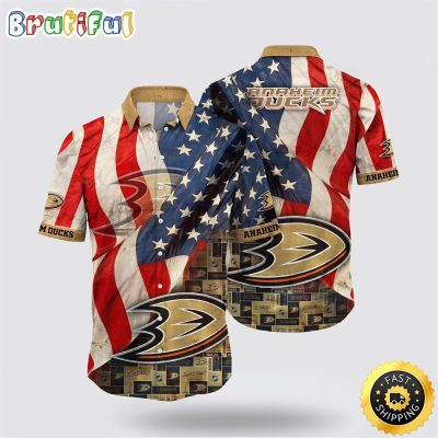 NHL Anaheim Ducks Hawaiian Shirt With American Flag Pattern Summer Hawaiian Shirt