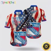 NHL New York Rangers Hawaiian Shirt With American Flag Pattern Summer Hawaiian Shirt