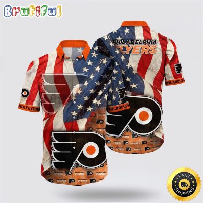 NHL Philadelphia Flyers Hawaiian Shirt With American Flag Pattern Summer Hawaiian Shirt