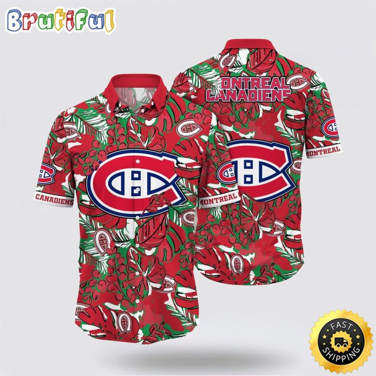 NHL Montreal Canadiens Hawaiian Shirt Tropical Leaf Pattern Summer Hawaiian Shirt