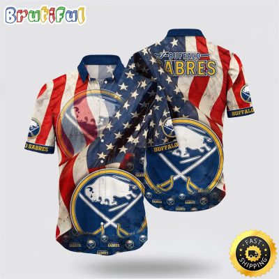 NHL Buffalo Sabres Hawaiian Shirt With American Flag Pattern Summer Hawaiian Shirt
