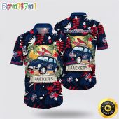 NHL Columbus Blue Jackets Hawaiian Shirt Tropical Forest Motif Car Traveling Summer Hawaiian Shirt