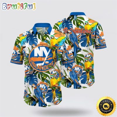 NHL New York Islanders Hawaiian Shirt Tropical Parrot Pattern Summer Hawaiian Shirt