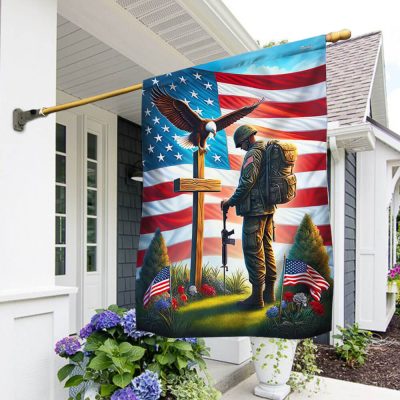 Memorial Day FLAGWIX Veteran Standing For The Flag Kneel For The Cross Eagle Flag MLN2440F - Flagwix