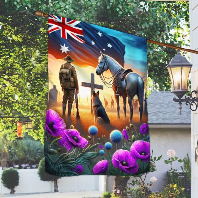FLAGWIX Anzac Day Animals in War Purple Poppy Australia Flag MLN2834F - Flagwix