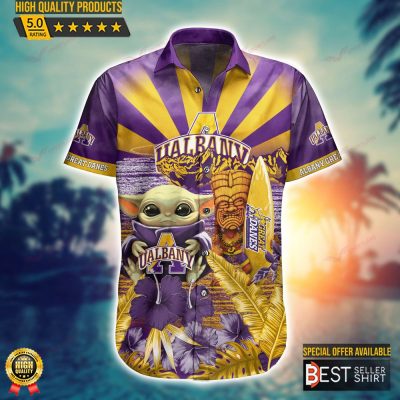 Albany Great Danes NCAA Baby Yoda Hawaiian Shirt Outfit Men Youth Gifts For Dad - Best Seller Shirts Design In Usa