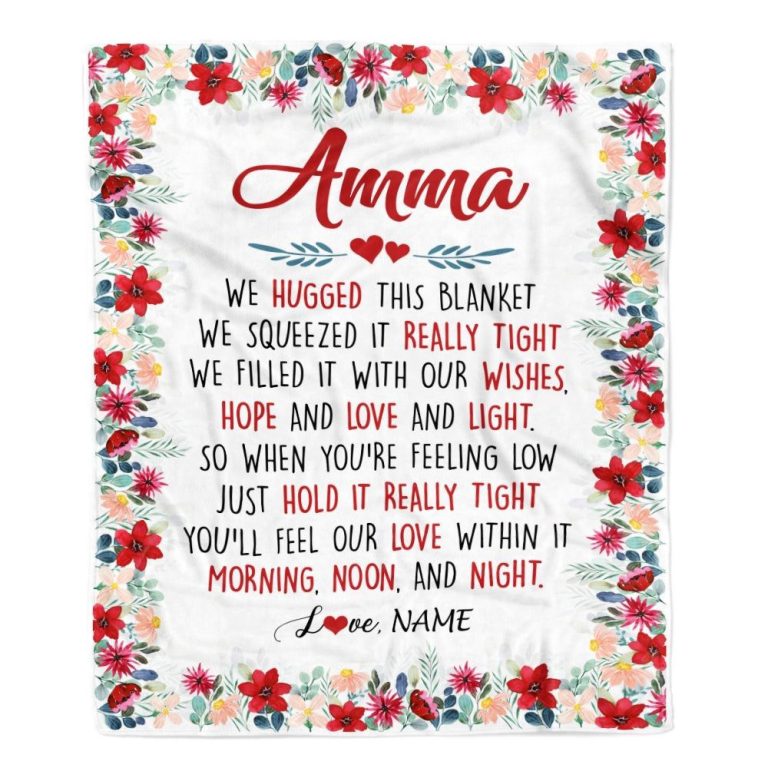 Amma Blanket From Grandkids Grandson Granddaughter We Hugged This Blanket, Personalized Blanket For Mom, Mother's Day Gifts Blanket