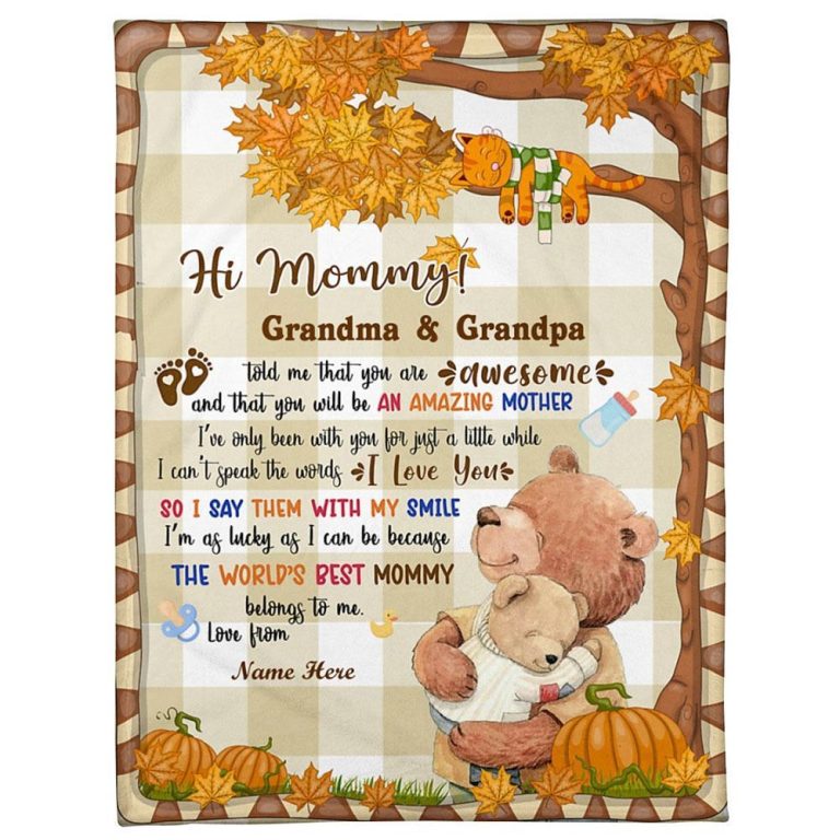 Blanket For New Mom From Baby Autumn Hugging Bear Pumpkin Footprint Blanket, Blankets For Mothers Day