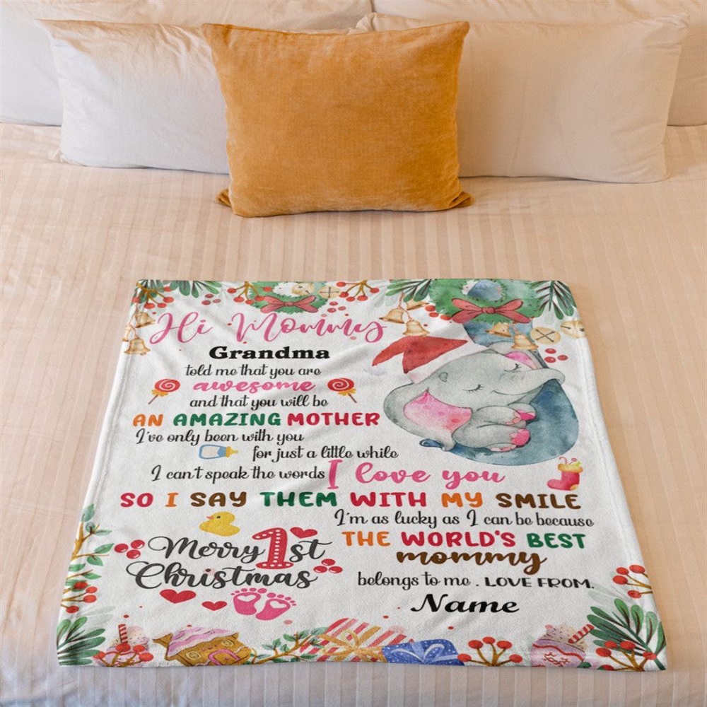 Blanket For New Mom From Baby Cute Girl Elephant Wreath Ribbon Blanket, Blankets For Mothers Day