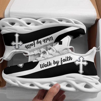 Christian Soul Shoes, Max Soul Shoes, Jesus Walk By Faith Running Sneakers Black White Art Max Soul Shoes, Jesus Shoes, Jesus Christ Shoes