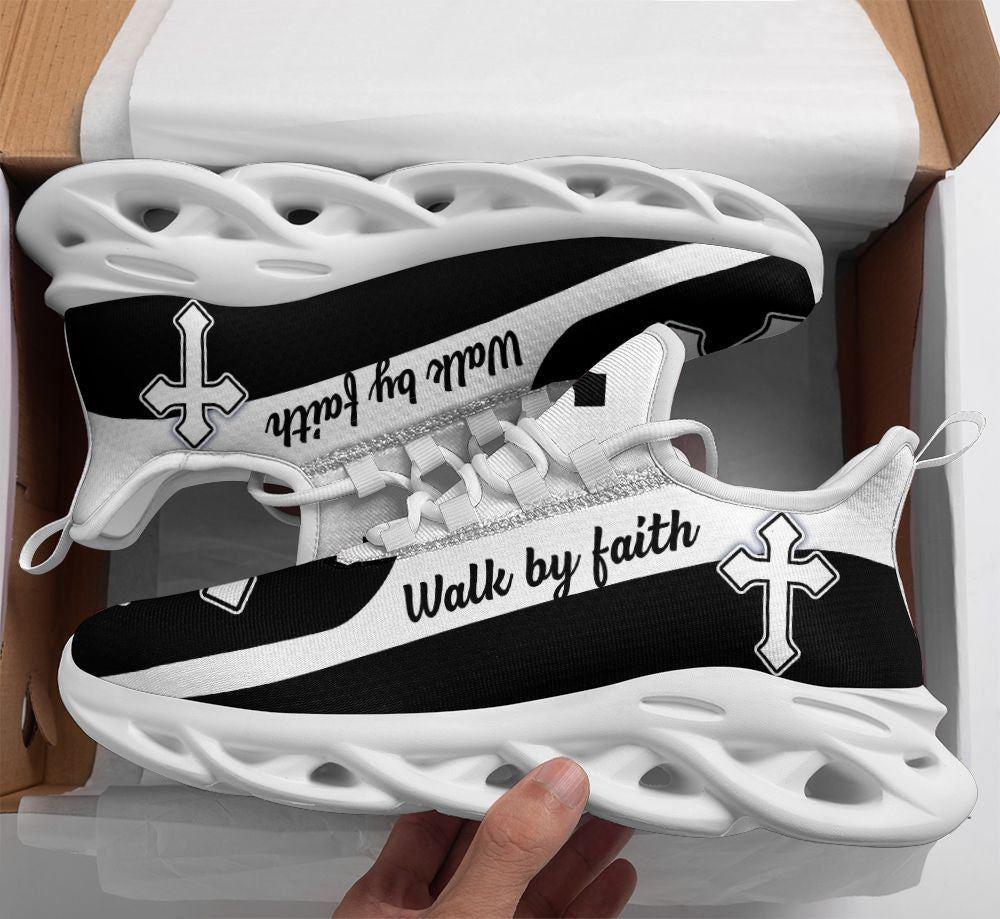 Christian Soul Shoes, Max Soul Shoes, Jesus Walk By Faith Running Sneakers Black White Art Max Soul Shoes, Jesus Shoes, Jesus Christ Shoes