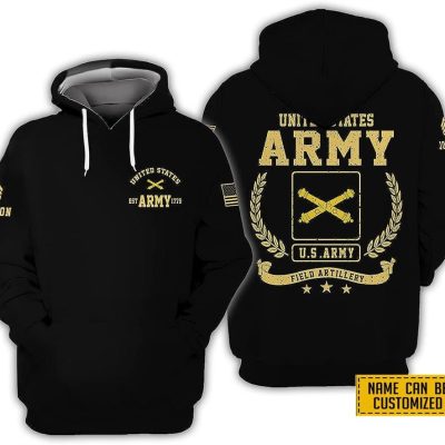 Custom Name Rank United State Army Field Artillery EST Army 1775 All Over Print 3D Hoodie - For Military Personnel