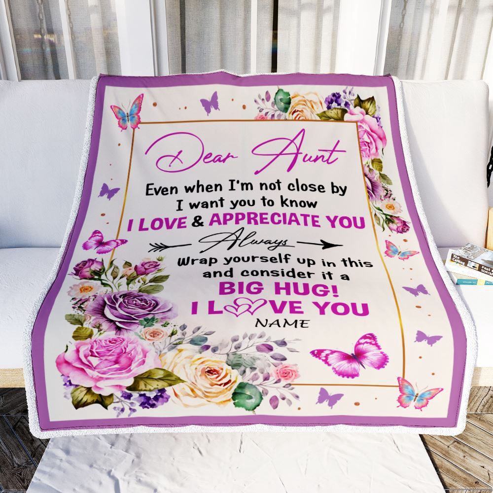 Dear Aunt Blanket From Niece Nephew It A Big Hug Butterfly Rose, Personalized Blanket For Mom, Mother's Day Gifts Blanket