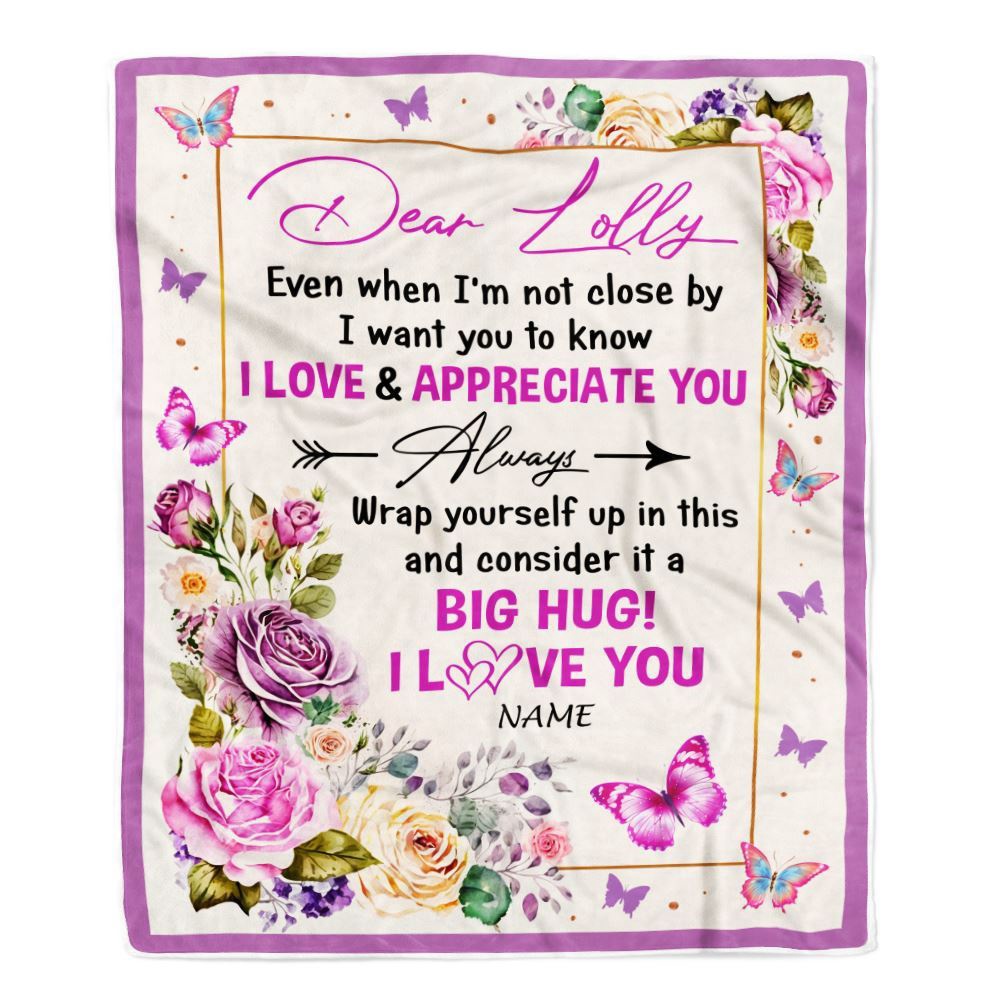 Dear Lolly Blanket From Granddaughter Grandson It A Big Hug Butterfly Rose, Personalized Blanket For Mom, Mother's Day Gifts Blanket