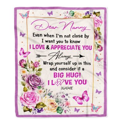 Dear Nanny Blanket From Kids It A Big Hug Butterfly Rose, Personalized Blanket For Mom, Mother's Day Gifts Blanket