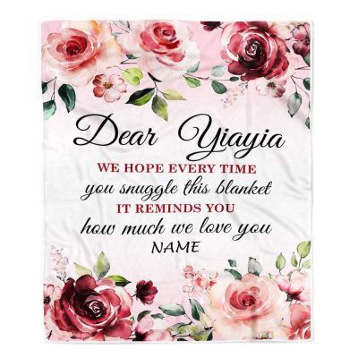 Dear Yiayia Blanket From Kids We Hope Every Time Rose Floral, Personalized Blanket For Mom, Mother's Day Gifts Blanket