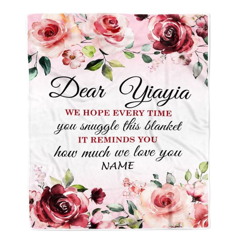 Dear Yiayia Blanket From Kids We Hope Every Time Rose Floral, Personalized Blanket For Mom, Mother's Day Gifts Blanket