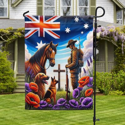 FLAGWIX Anzac Day Animals in War Purple Poppy Australia Flag MLN2725F - Flagwix FLAGWIX Anzac Day Animals in War Purple Poppy Australia Flag MLN2725F - Flagwix