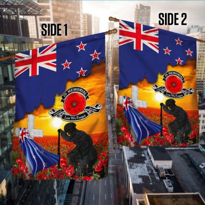 New Zealand Veteran Flag In Memorial Lest We Forget New Zealand Memorial Honoring Fallen Soldiers Veterans Flag MLN404Fv2 - Flagwix