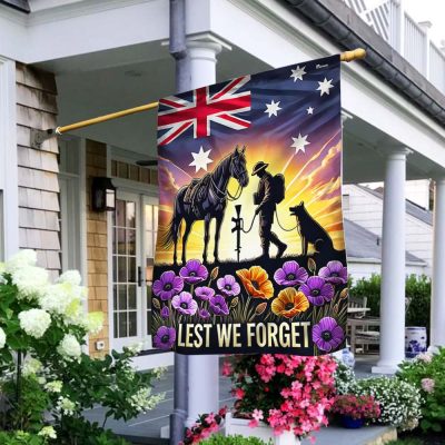 Anzac Day Animals in War Purple Poppy Australia Flag MLN5174DNV - Flagwix
