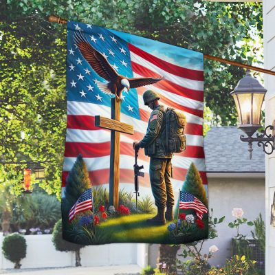 Memorial Day FLAGWIX Veteran Standing For The Flag Kneel For The Cross Eagle Flag MLN2440F - Flagwix