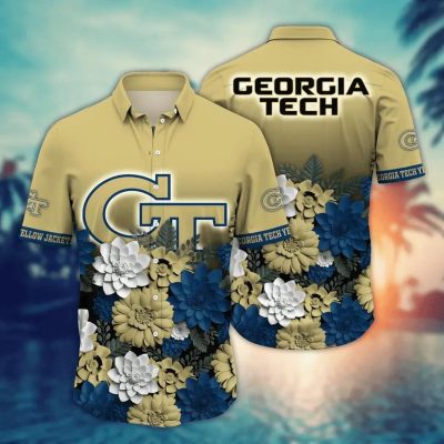 Georgia Tech Yellow Jackets NCAA Flower Aloha Hawaiian Shirt 13, NCAA Hawaiian Shirt