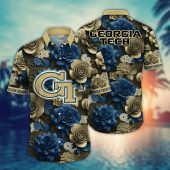 Georgia Tech Yellow Jackets NCAA Flower Aloha Hawaiian Shirt 7, NCAA Hawaiian Shirt
