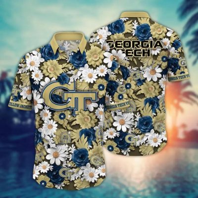 Georgia Tech Yellow Jackets NCAA Flower Aloha Hawaiian Shirt 8, NCAA Hawaiian Shirt