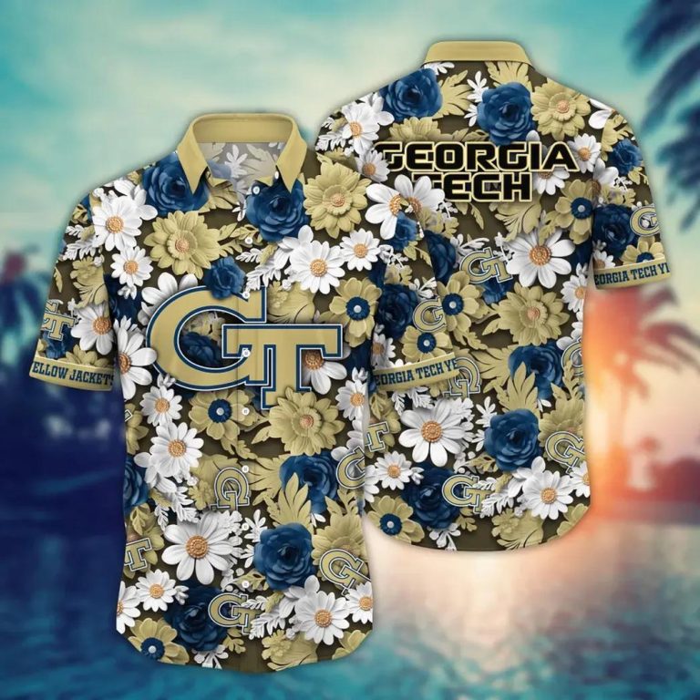 Georgia Tech Yellow Jackets NCAA Flower Aloha Hawaiian Shirt 8, NCAA Hawaiian Shirt