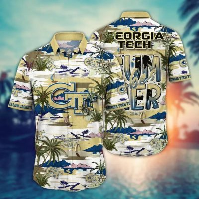 Georgia Tech Yellow Jackets NCAA Flower Aloha Hawaiian Shirt 9, NCAA Hawaiian Shirt