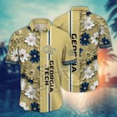 Georgia Tech Yellow Jackets Style Hot Trending Summer NCAA Flower Aloha Hawaiian Shirt, NCAA Hawaiian Shirt